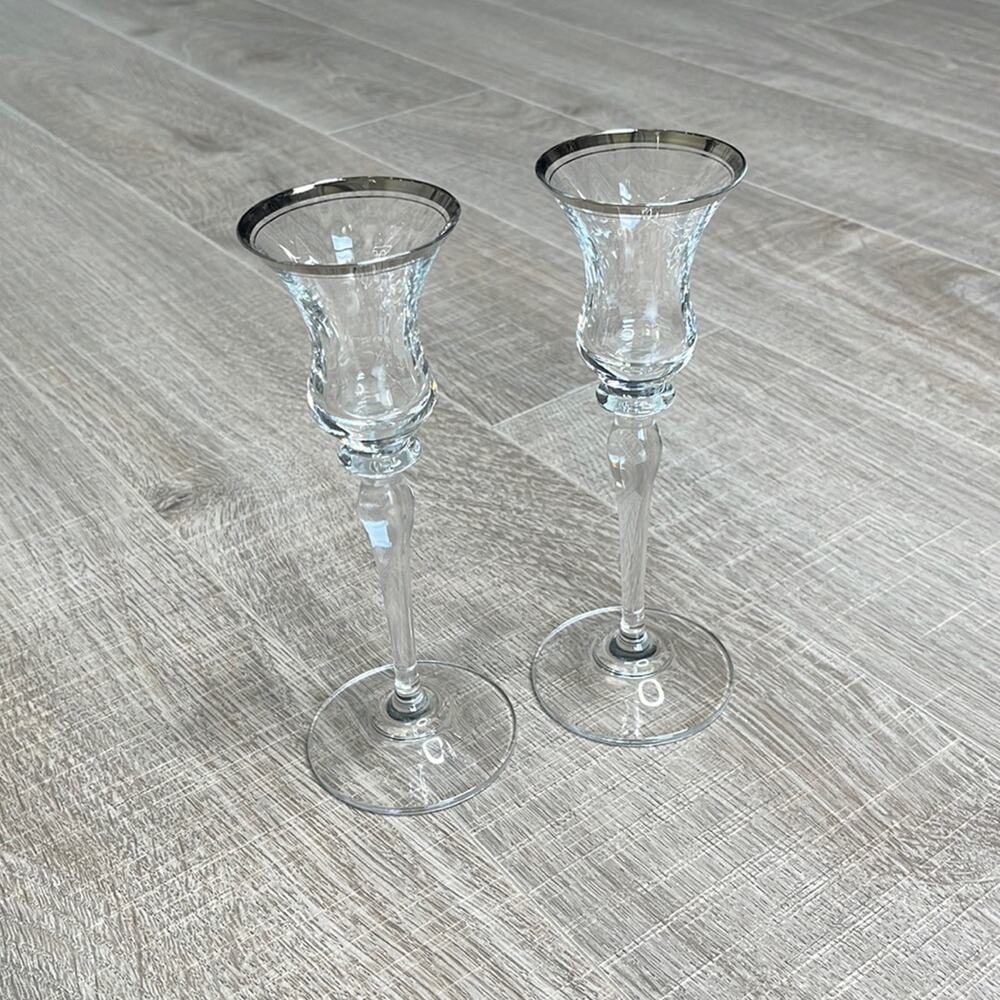 VINTAGE MIKASA Austrian Platinum Rimmed Lead Crystal Candlesticks